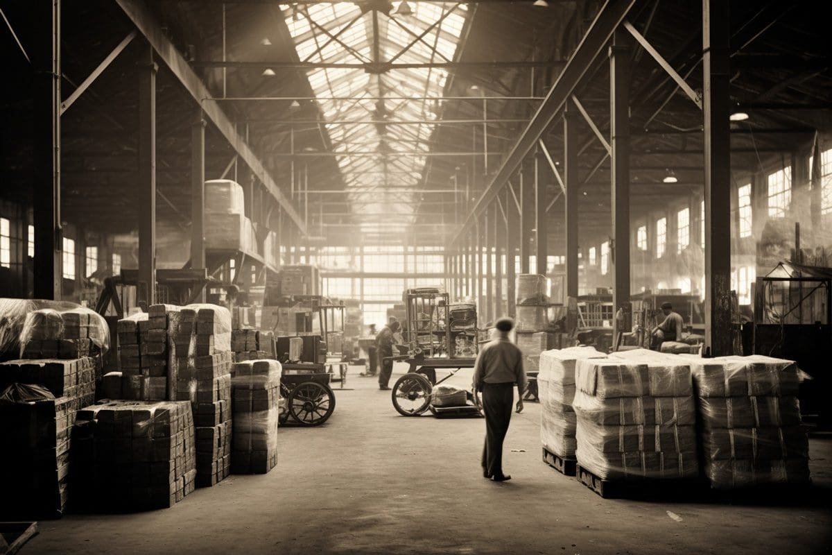A Historical Photo Black And White Of An Old Wholesale warehouse
