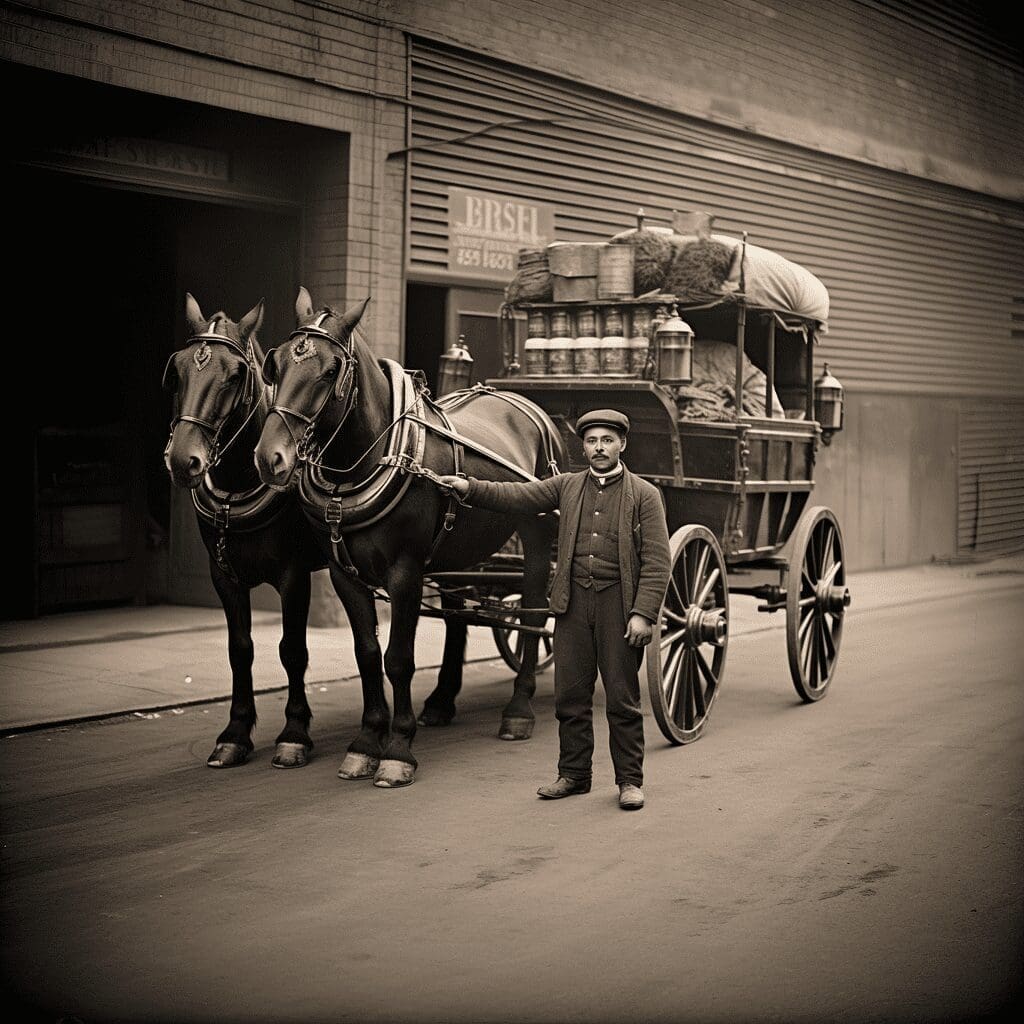 Historical Black And White Of A Wholesale Delivery driver